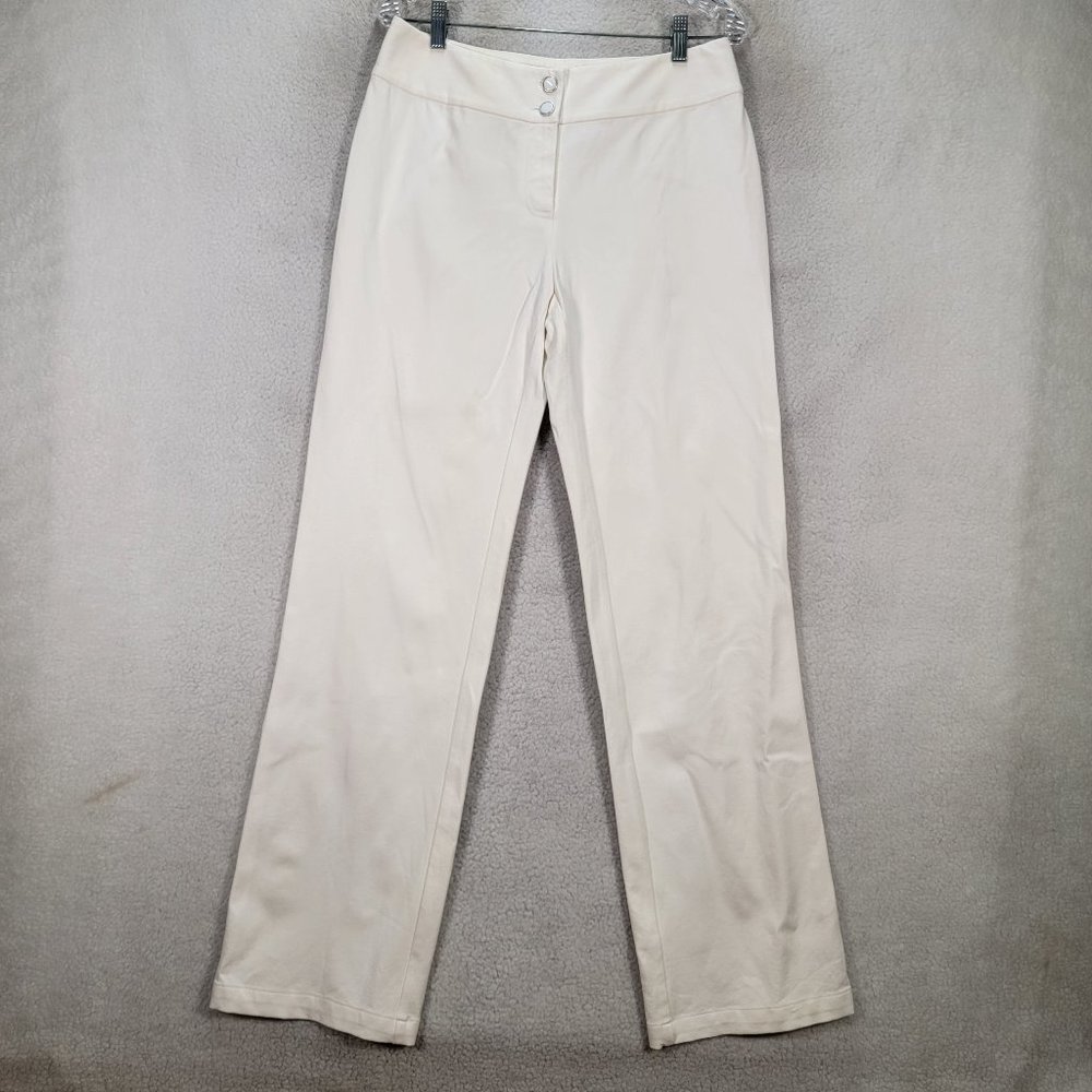 St. John White Stretch Mid Rise Classic Career Luxe Straight Leg Trouser Pants
